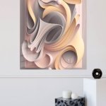 Soft Ivory Flowing Relief metal wall art print, view 4