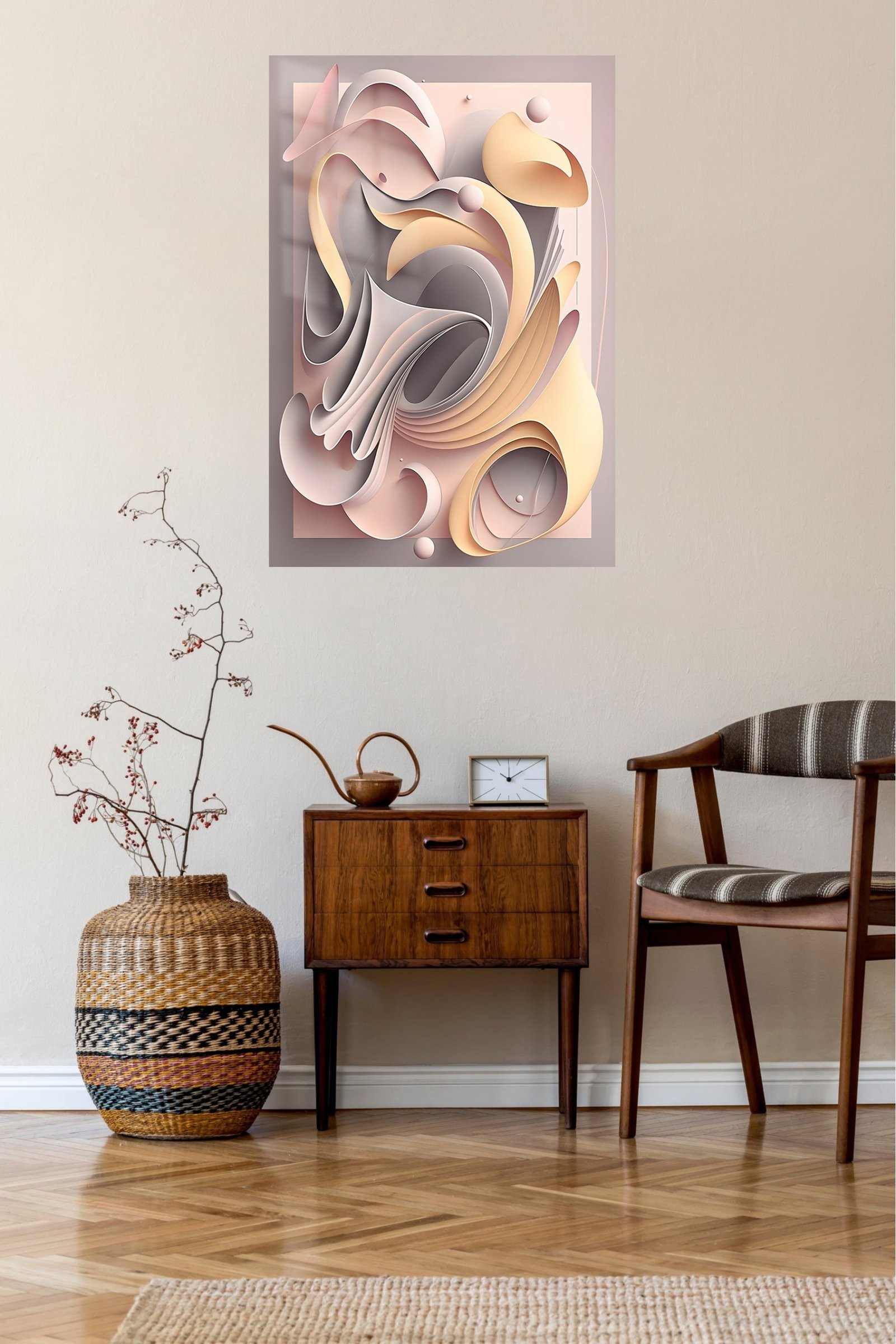 Soft Ivory Flowing Relief metal wall art print, view 5