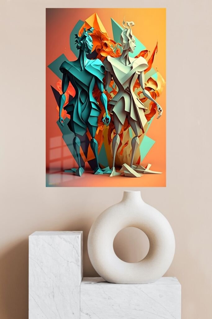 Fragmented Figures in Motion metal wall art in a modern interior