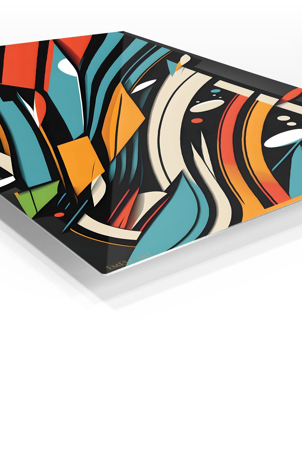Kinetic Teal and Orange Geometry metal wall art print, view 2