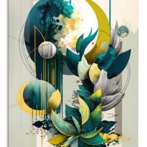 Teal Botanical Geometry metal wall art print