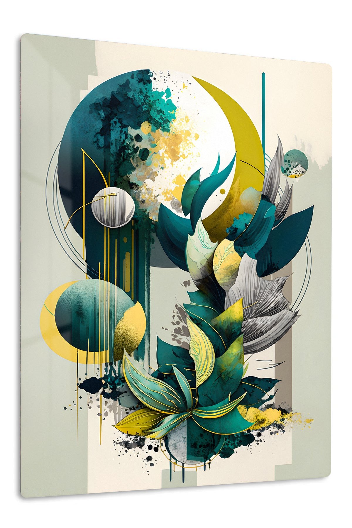 Teal Botanical Geometry metal wall art print