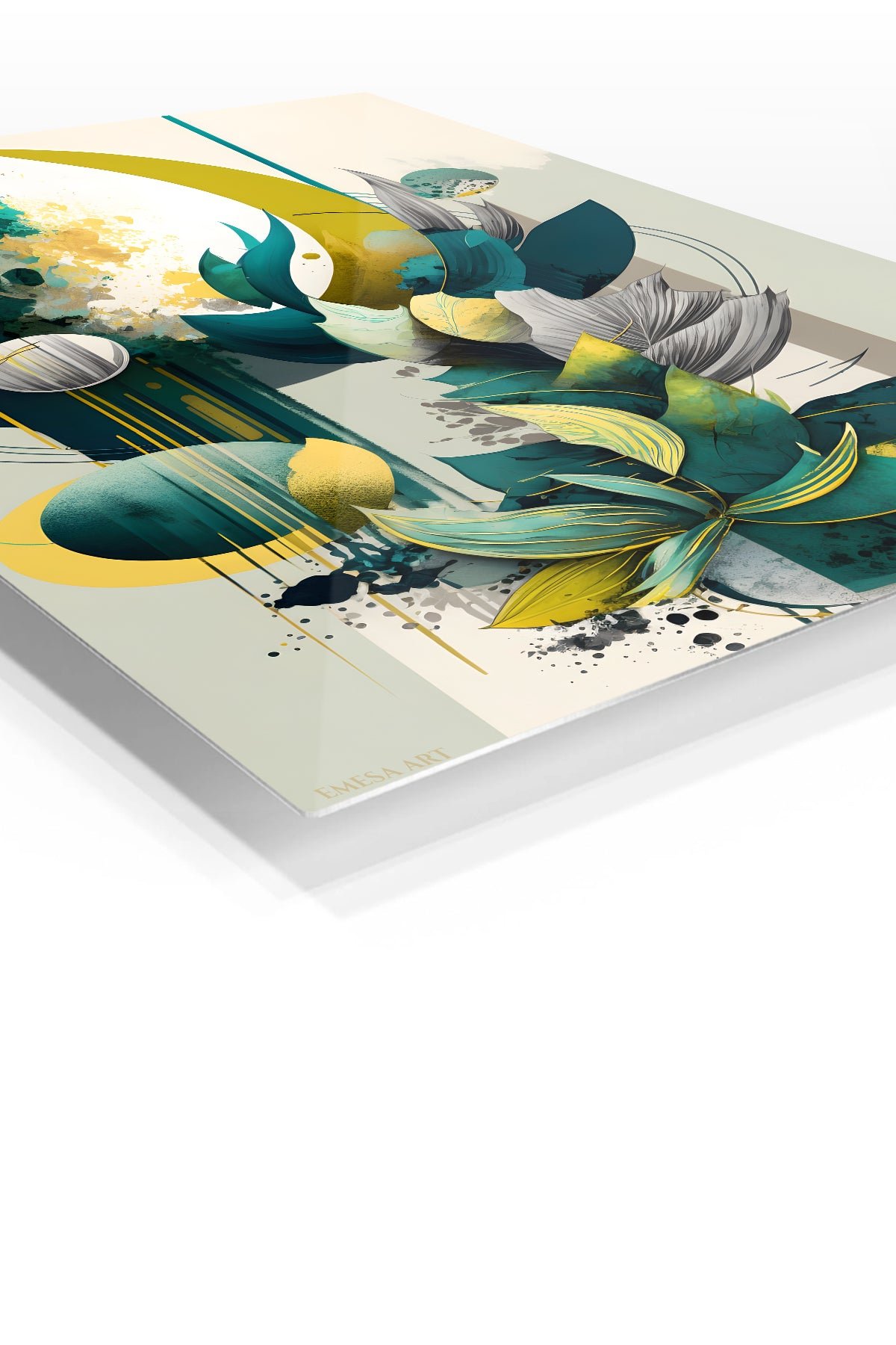 Teal Botanical Geometry metal wall art print, view 2