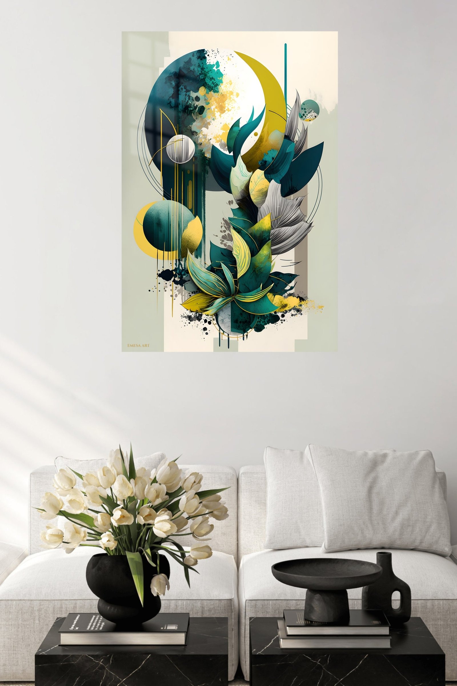 Teal Botanical Geometry metal wall art print, view 5