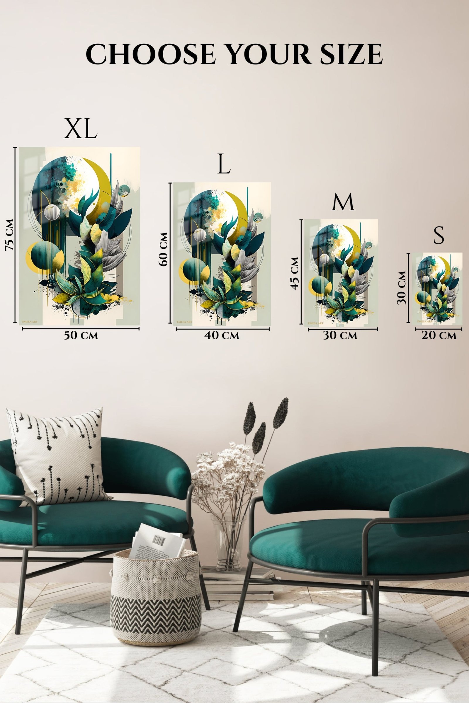 Teal Botanical Geometry metal wall art print, view 6