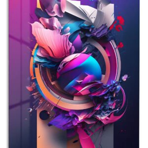 Neon Floral Orbit metal wall art print