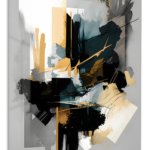Midnight Teal and Gold Composition metal wall art print