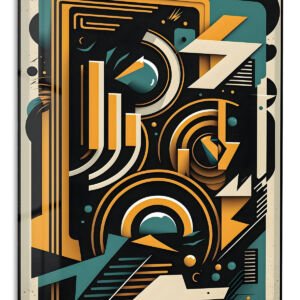 Teal and Amber Geometric Rhythm metal wall art print