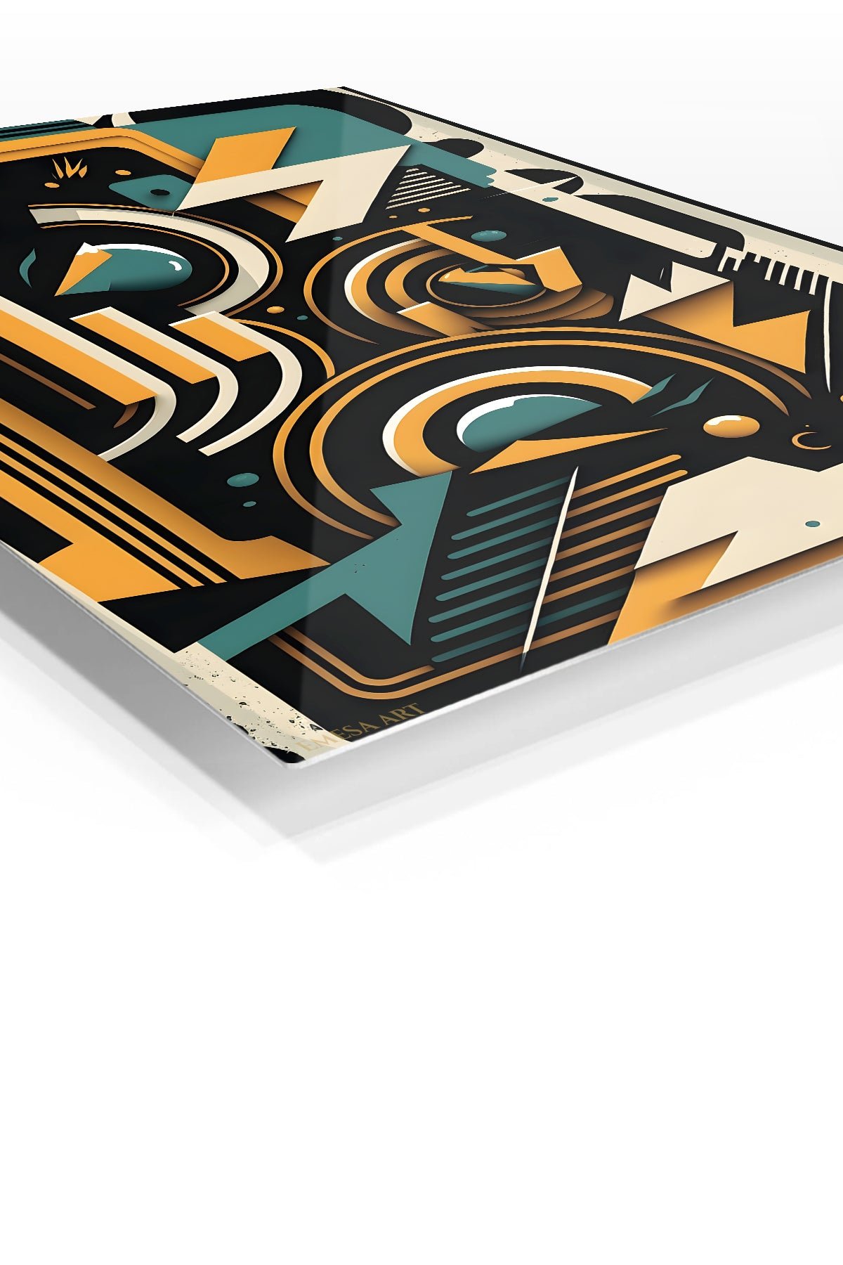 Teal and Amber Geometric Rhythm metal wall art print, view 2