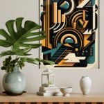 Teal and Amber Geometric Rhythm metal wall art print, view 4