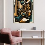 Teal and Amber Geometric Rhythm metal wall art print, view 5