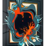 Teal and Ember Fluid Forms metal wall art print