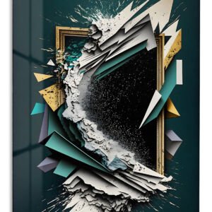 Fractured Teal Frame metal wall art print