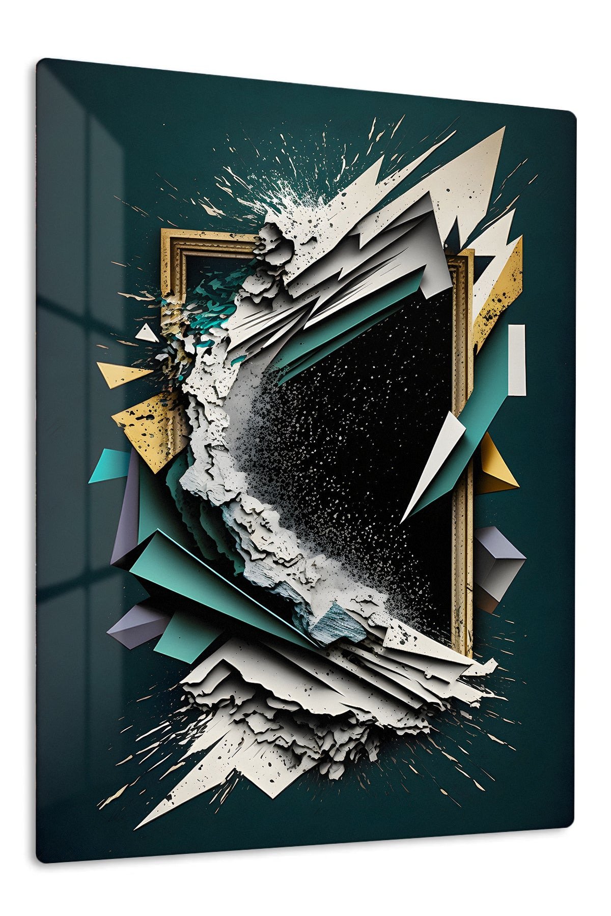 Fractured Teal Frame metal wall art print
