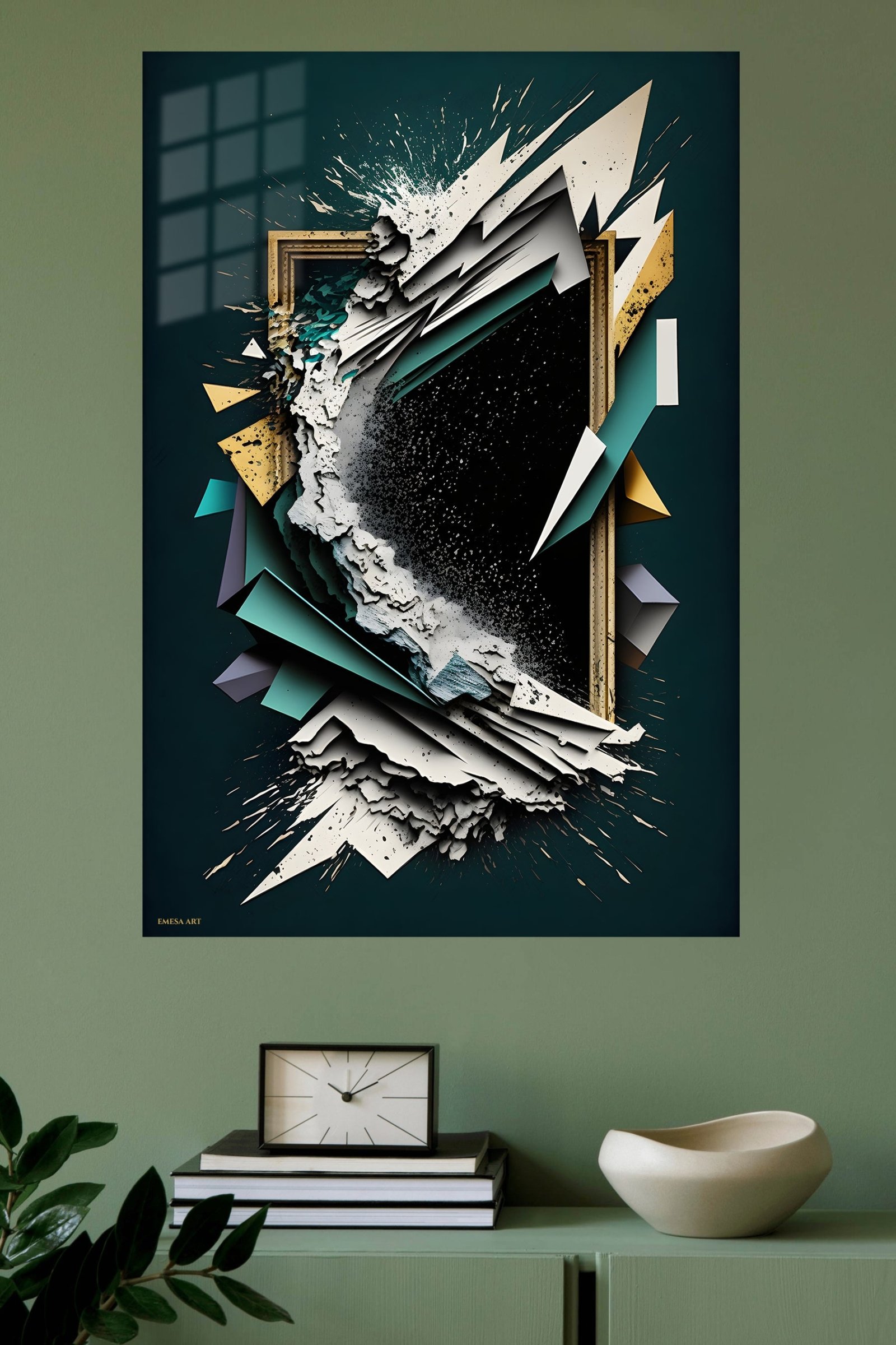 Fractured Teal Frame metal wall art print, view 4