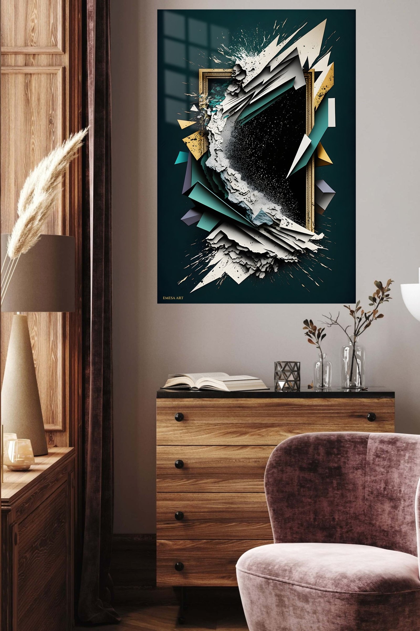 Fractured Teal Frame metal wall art print, view 5