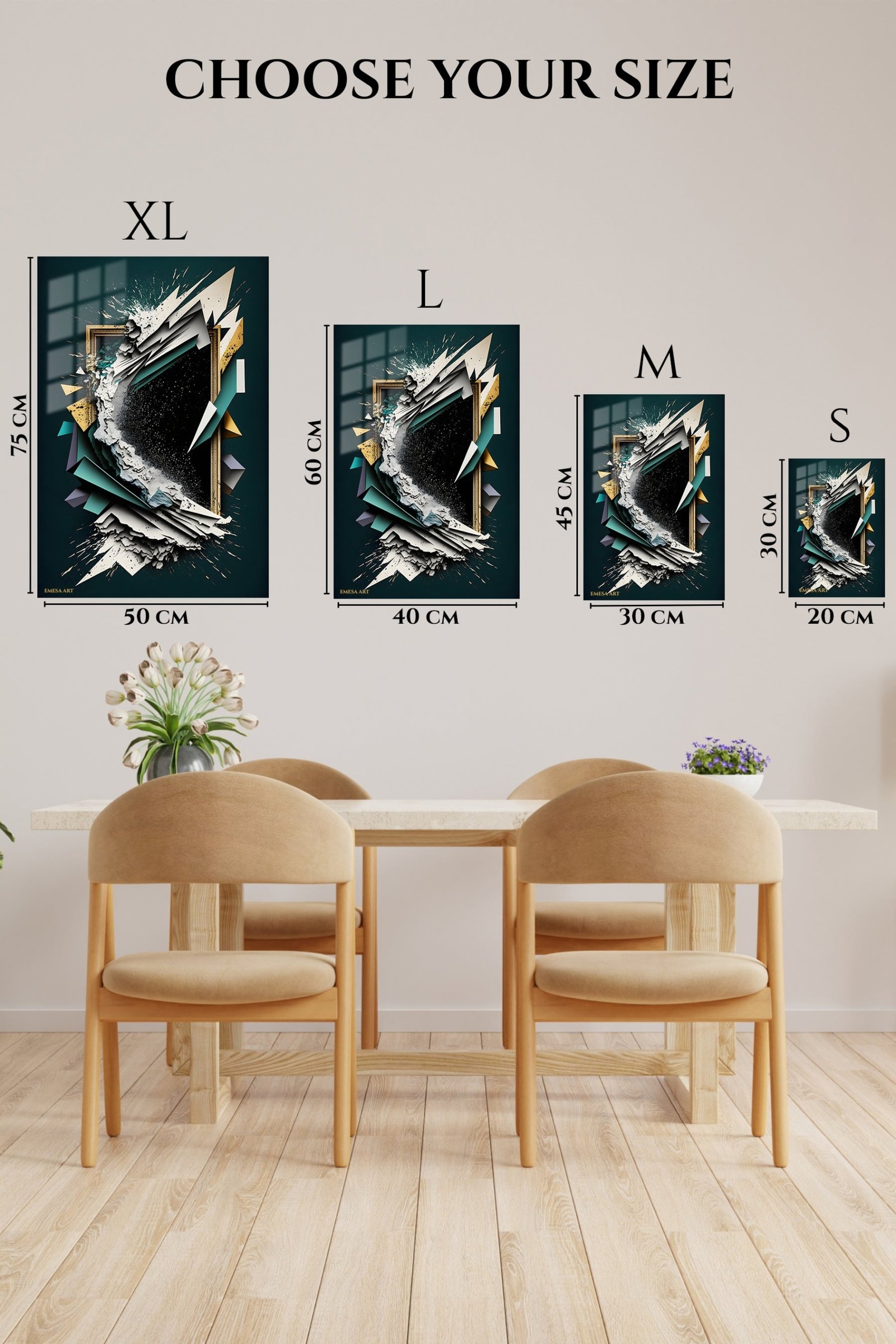 Fractured Teal Frame metal wall art print, view 6