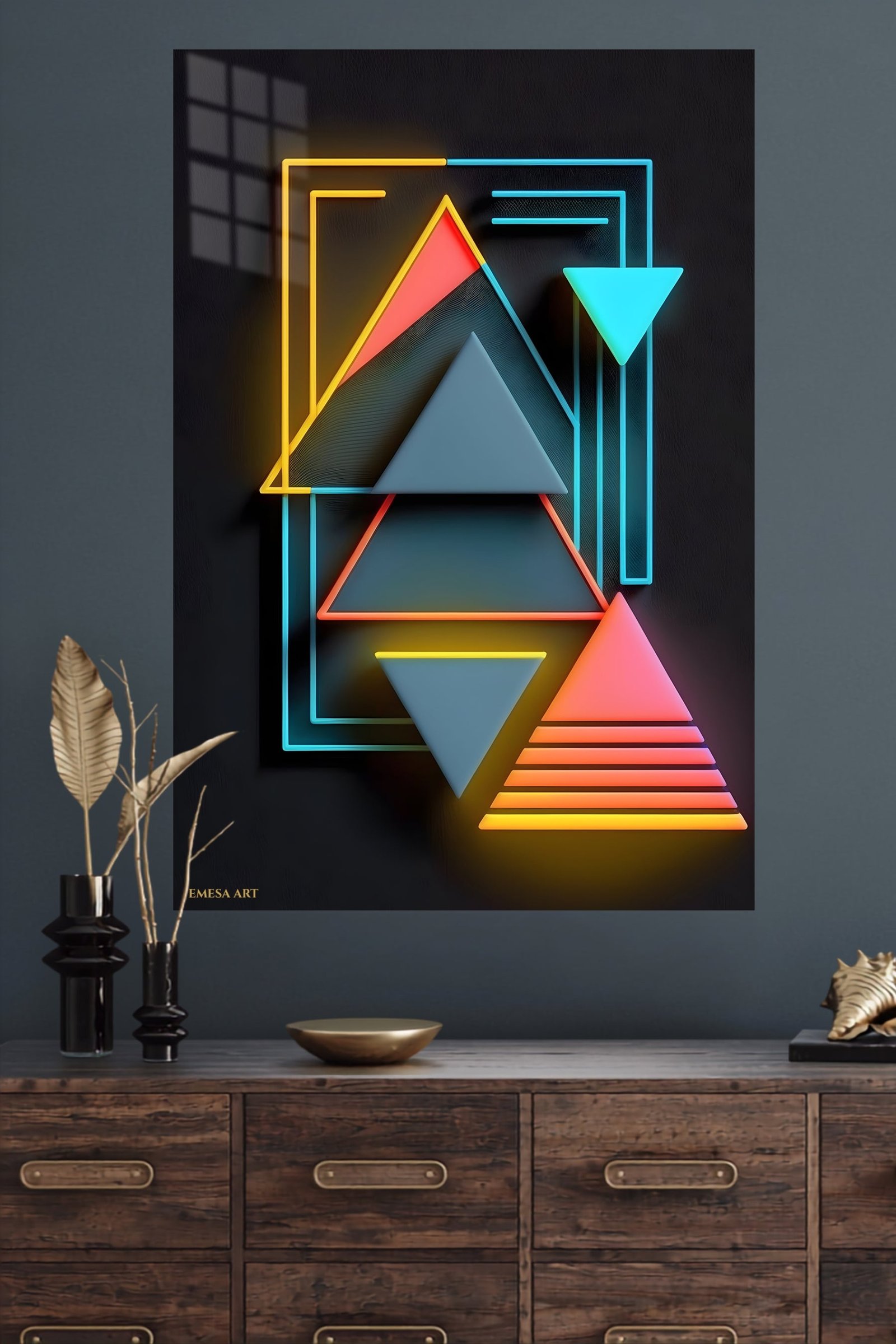 Neon Geometric Triangle Array metal wall art print, view 4