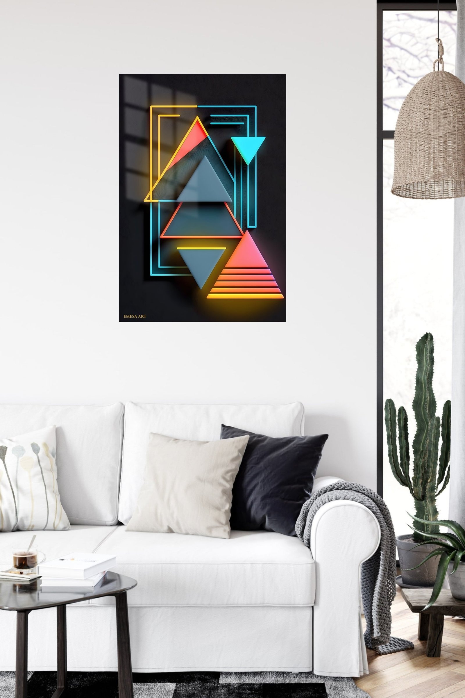 Neon Geometric Triangle Array metal wall art print, view 5