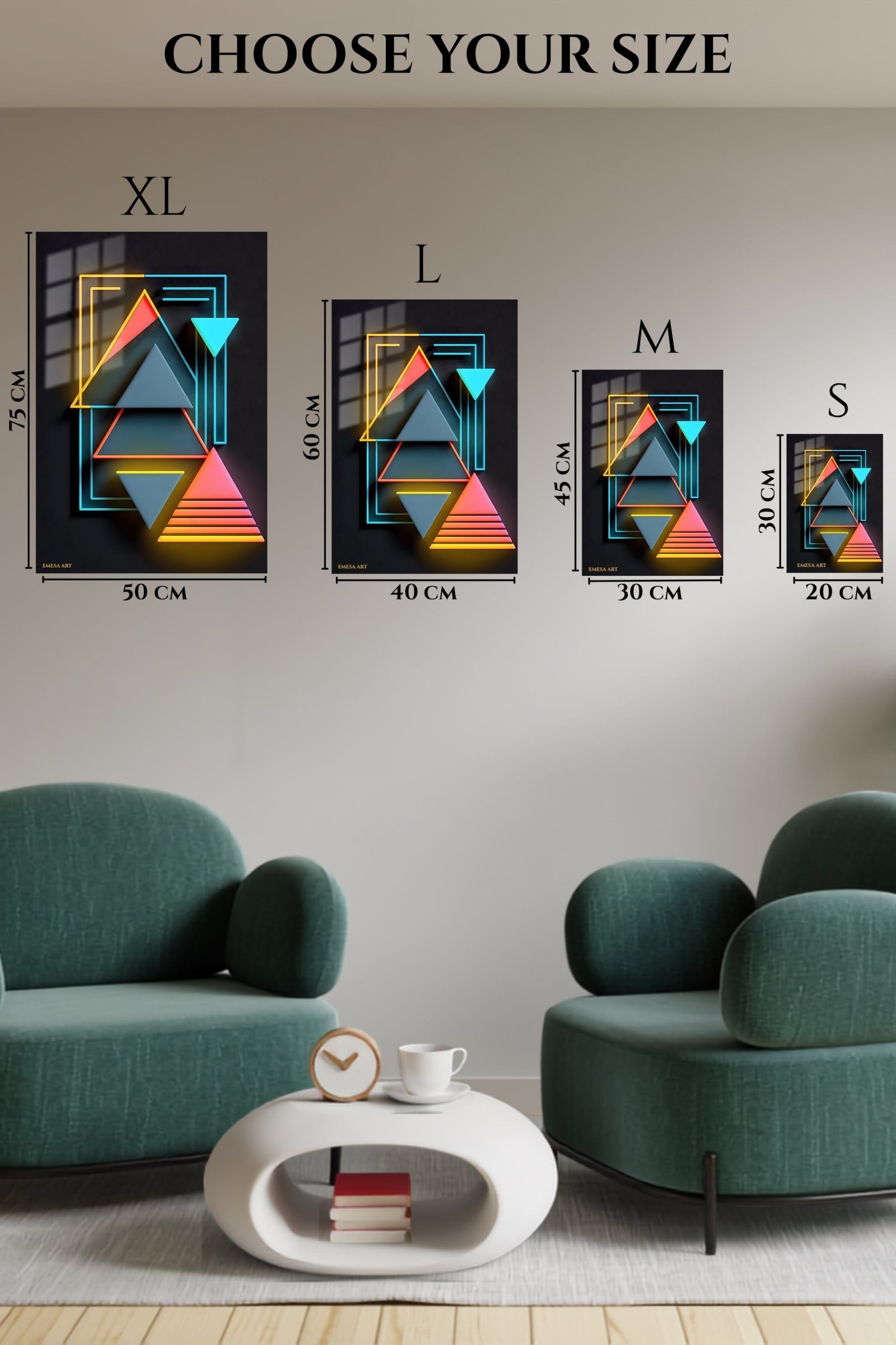 Neon Geometric Triangle Array metal wall art print, view 6