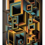 Amber Teal Geometric Dimensions metal wall art print