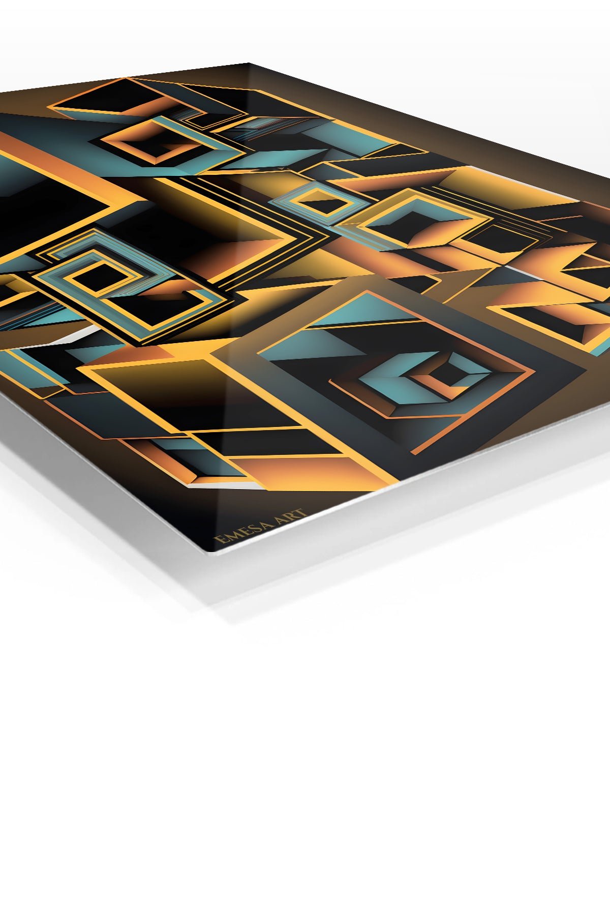 Amber Teal Geometric Dimensions metal wall art print, view 2
