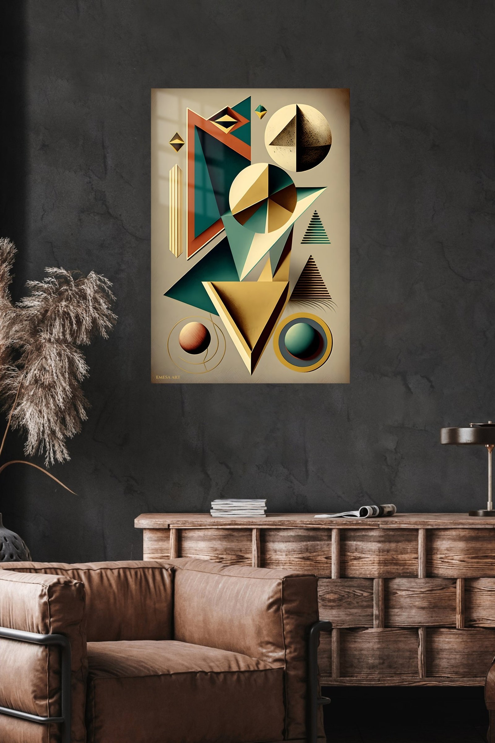 Teal and Gold Geometric Dimensions metal wall art print, view 4