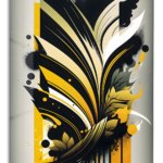 Golden Botanical Silhouette metal wall art print