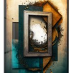 Fragmented Teal and Ochre Geometry metal wall art print