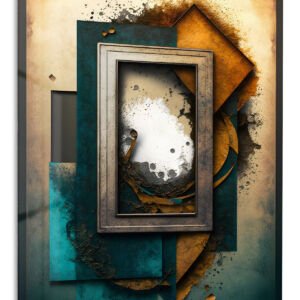 Fragmented Teal and Ochre Geometry metal wall art print