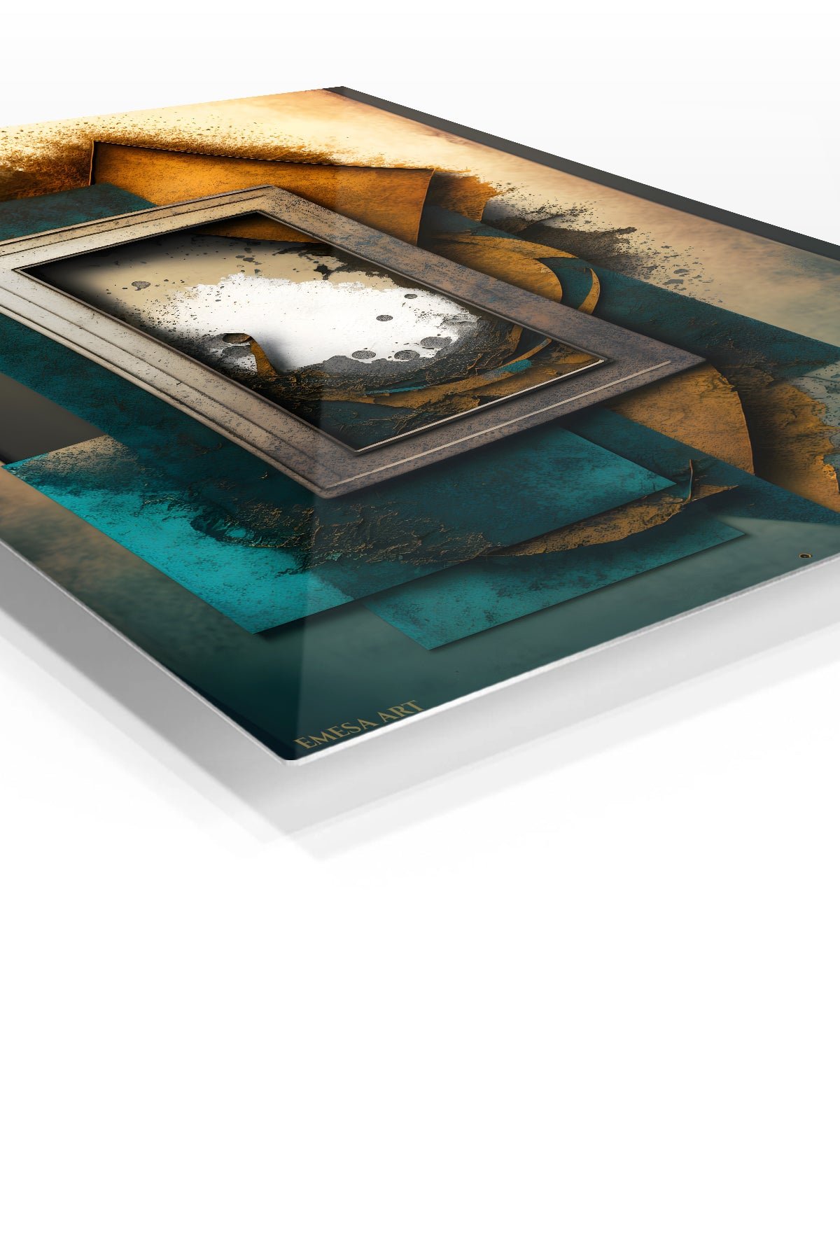 Fragmented Teal and Ochre Geometry metal wall art print, view 2