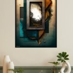 Fragmented Teal and Ochre Geometry metal wall art print, view 4
