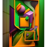 Emerald Frames and Orange Forms metal wall art print