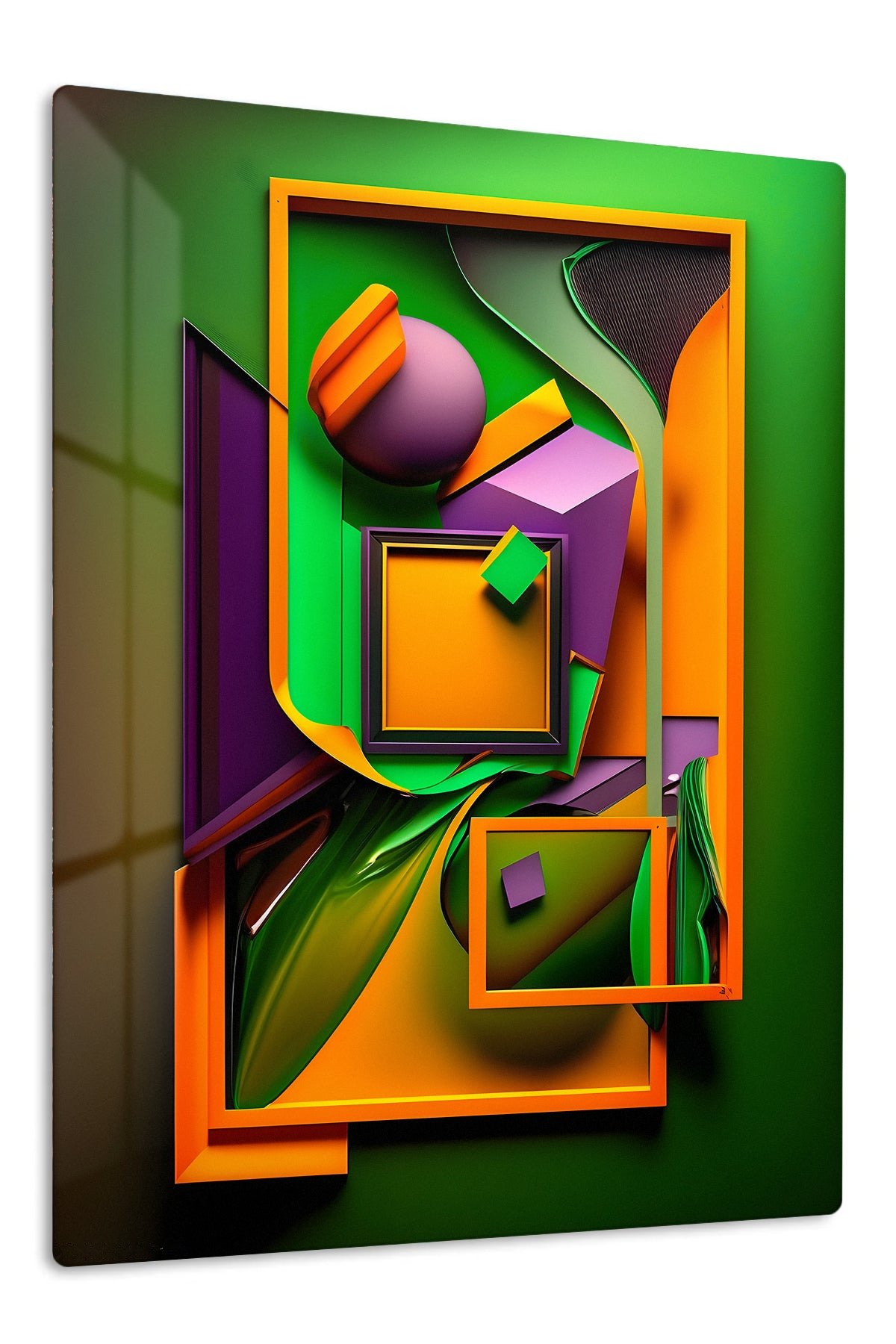 Emerald Frames and Orange Forms metal wall art print