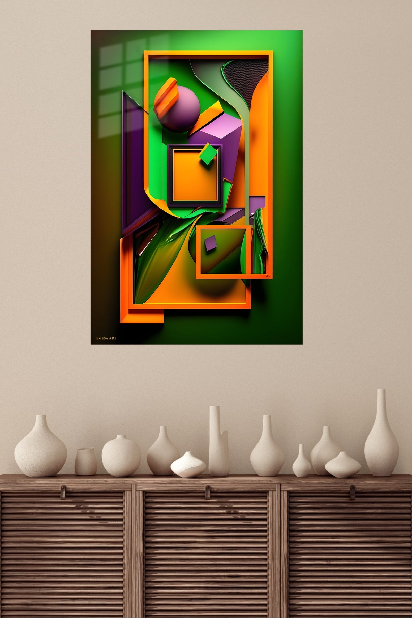 Emerald Frames and Orange Forms metal wall art print, view 4
