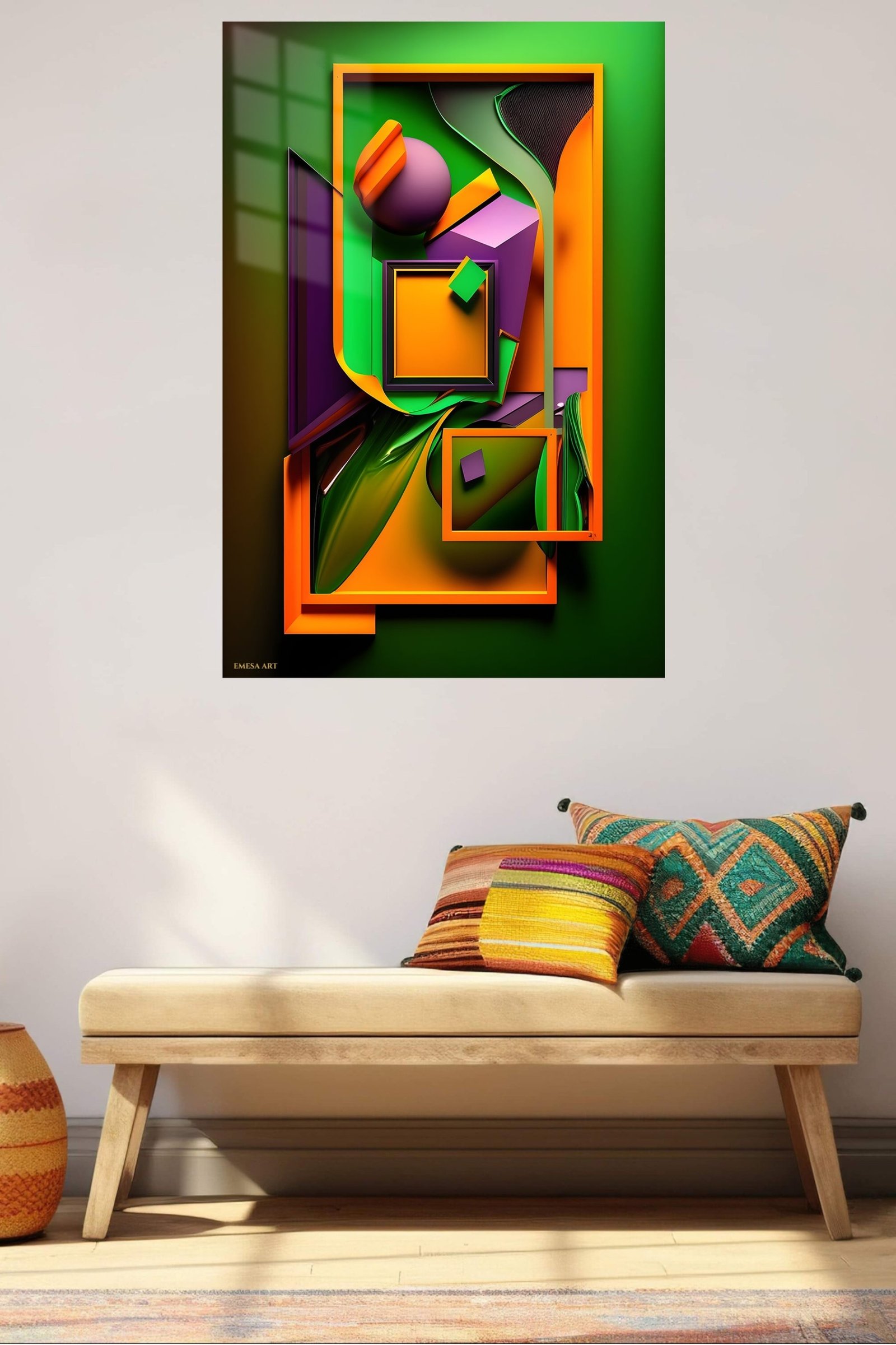 Emerald Frames and Orange Forms metal wall art print, view 5