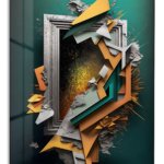 Teal and Amber Geometric Rupture metal wall art print