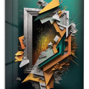 Teal and Amber Geometric Rupture metal wall art print