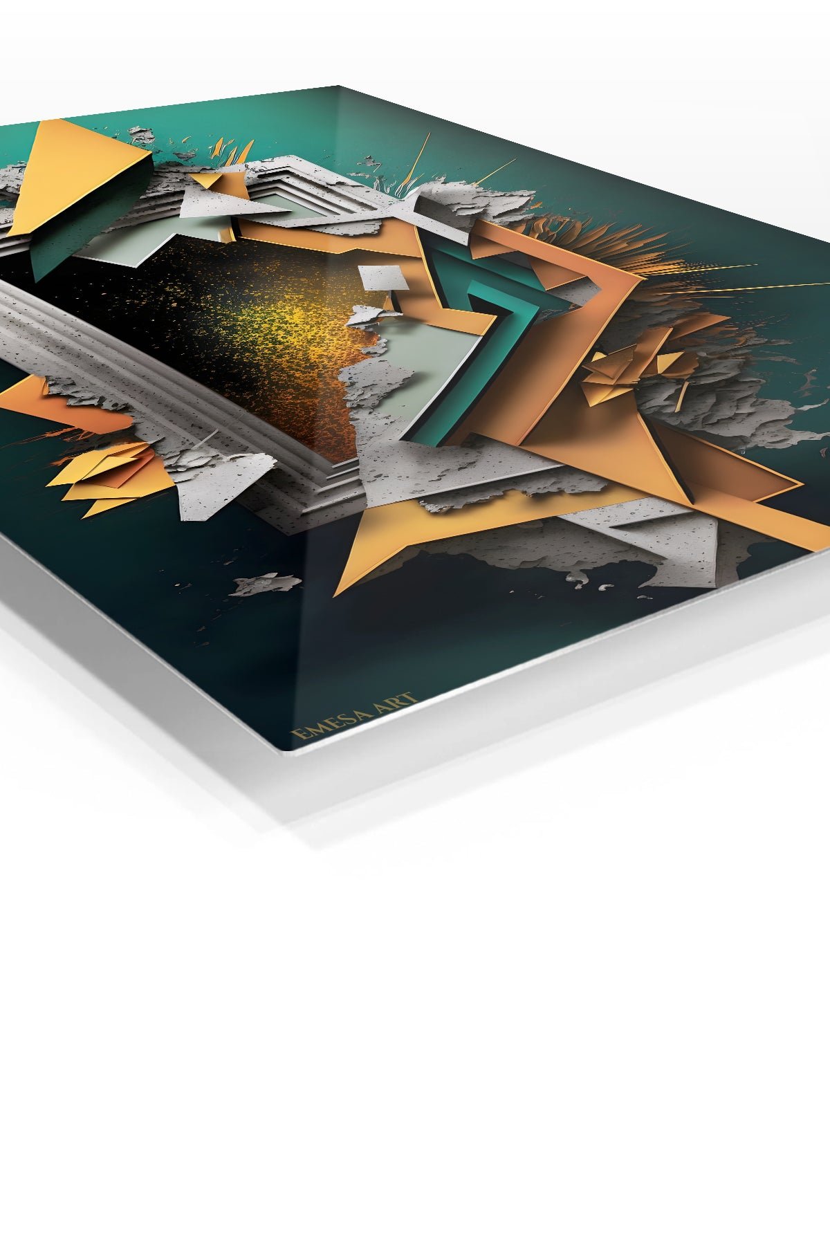 Teal and Amber Geometric Rupture metal wall art print, view 2