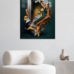 Teal and Amber Geometric Rupture metal wall art print, view 5