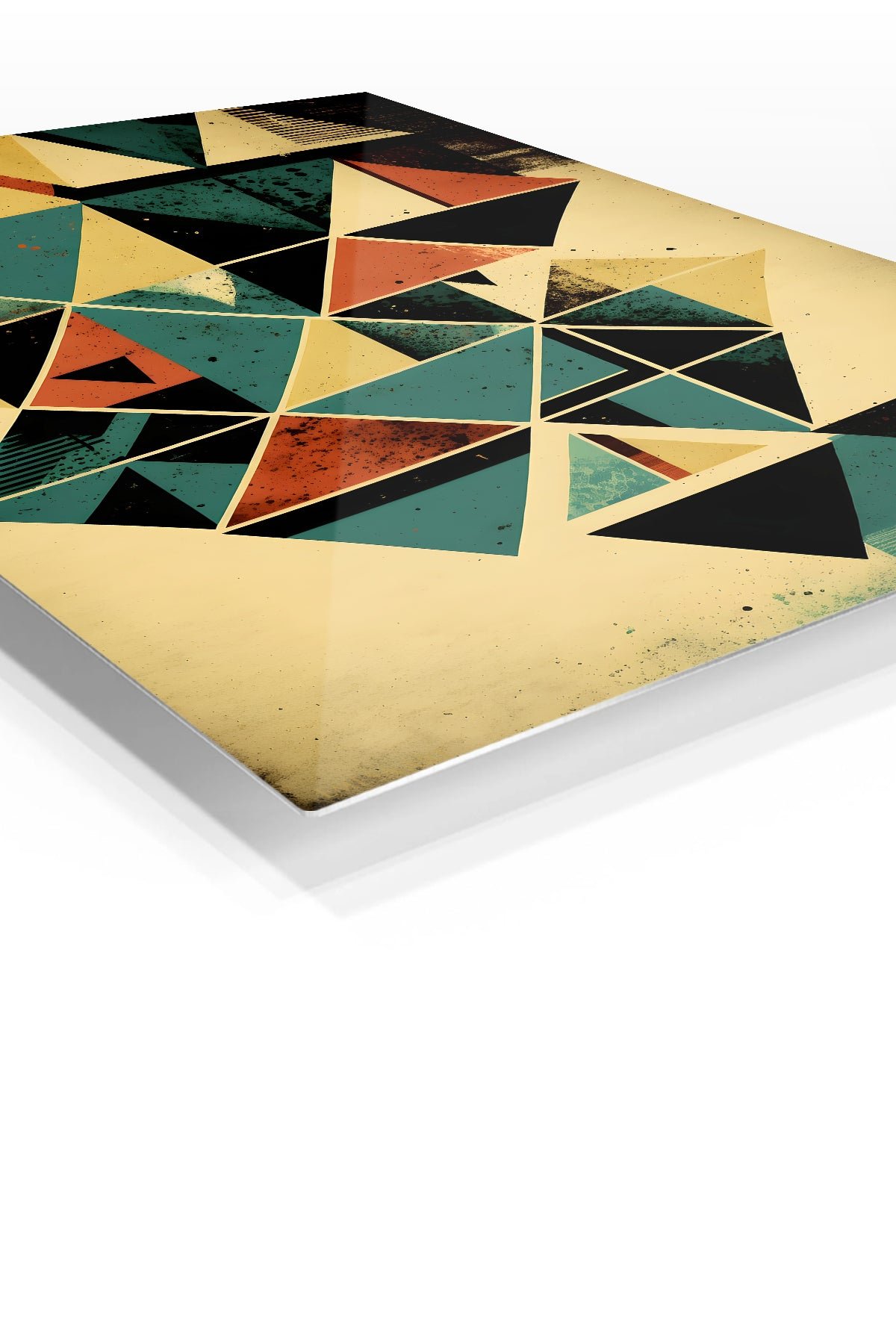 Teal and Ochre Triangle Mosaic metal wall art print, view 2