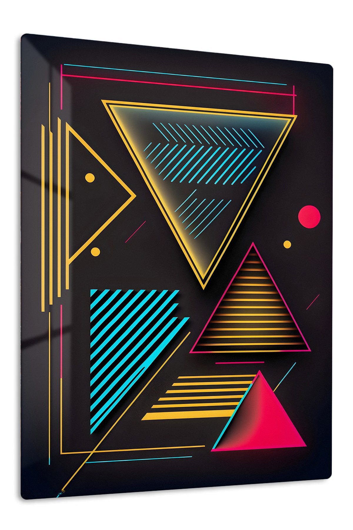 Neon Geometry on Black metal wall art print