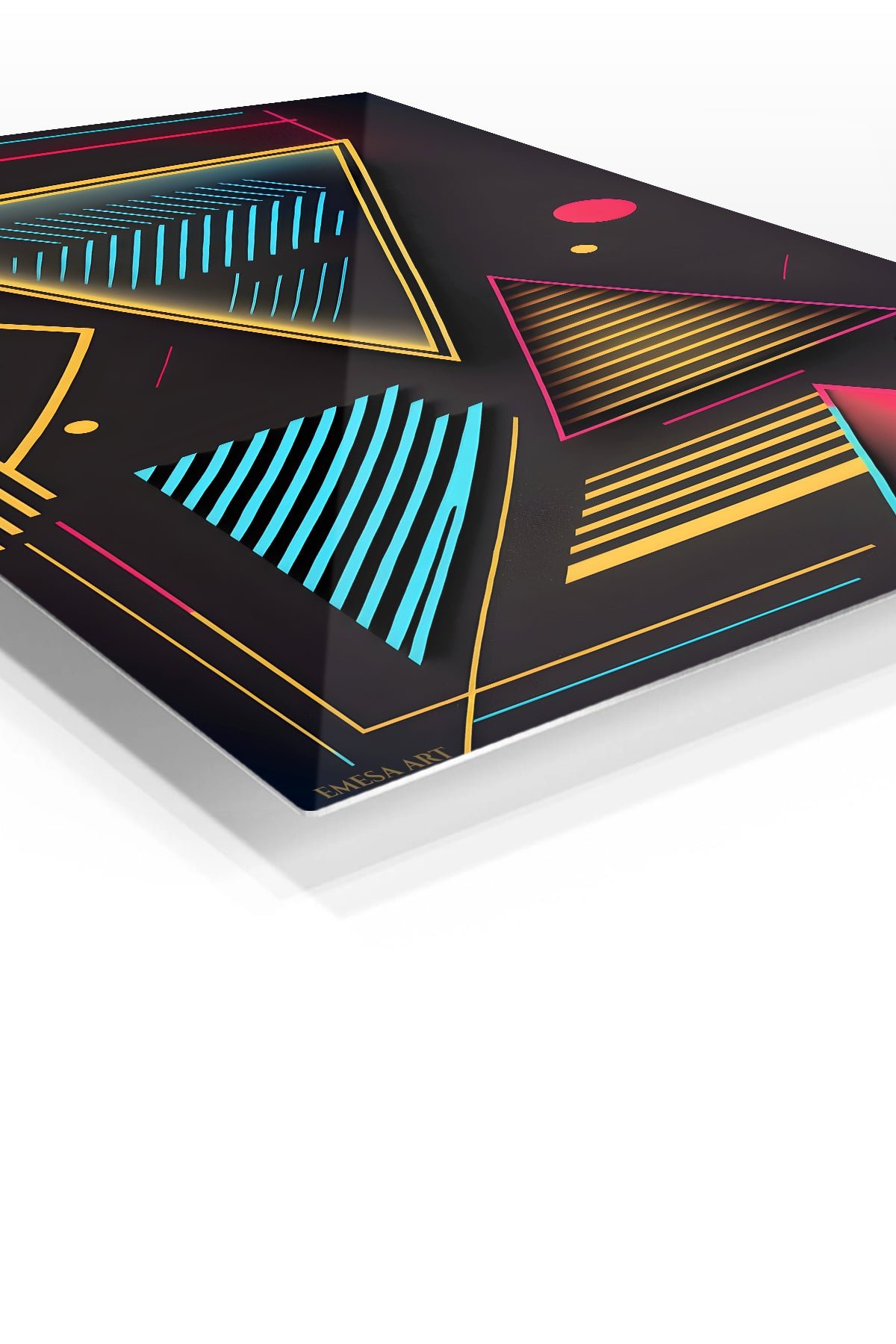 Neon Geometry on Black metal wall art print, view 2