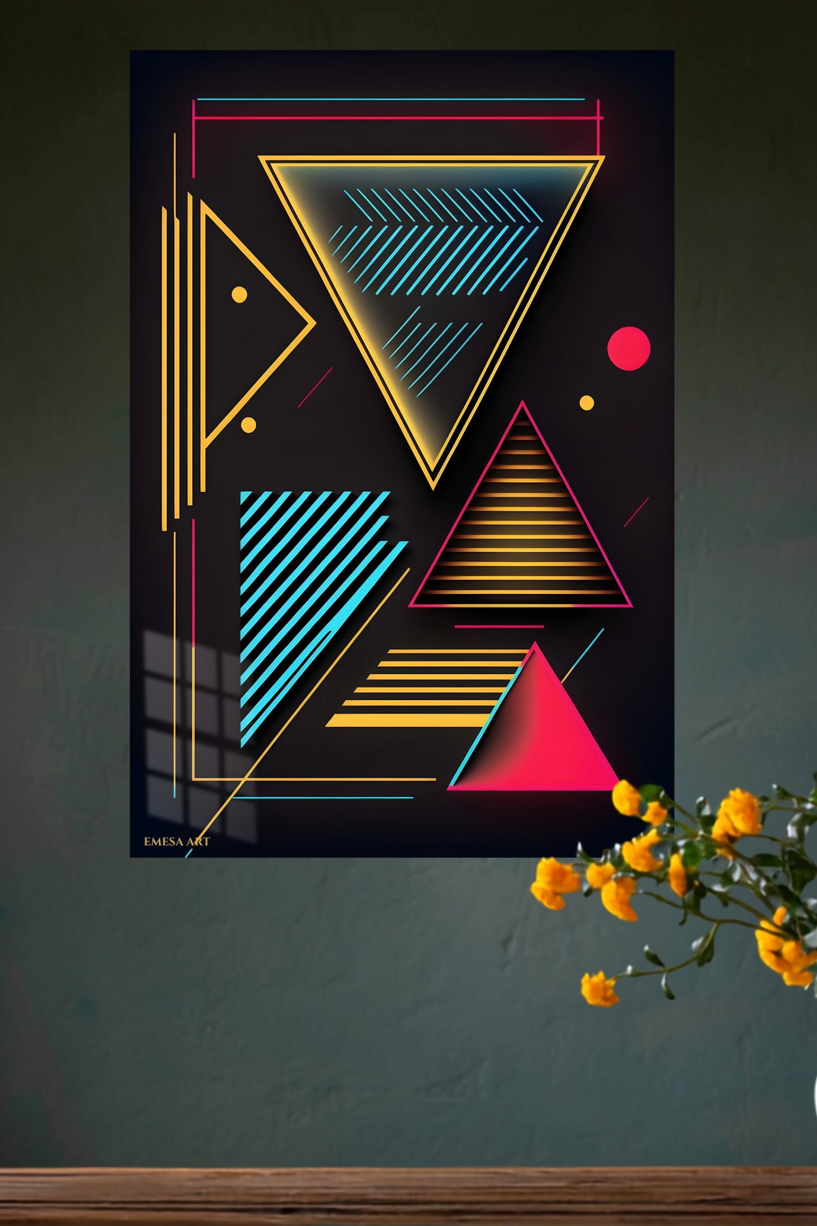 Neon Geometry on Black metal wall art print, view 4