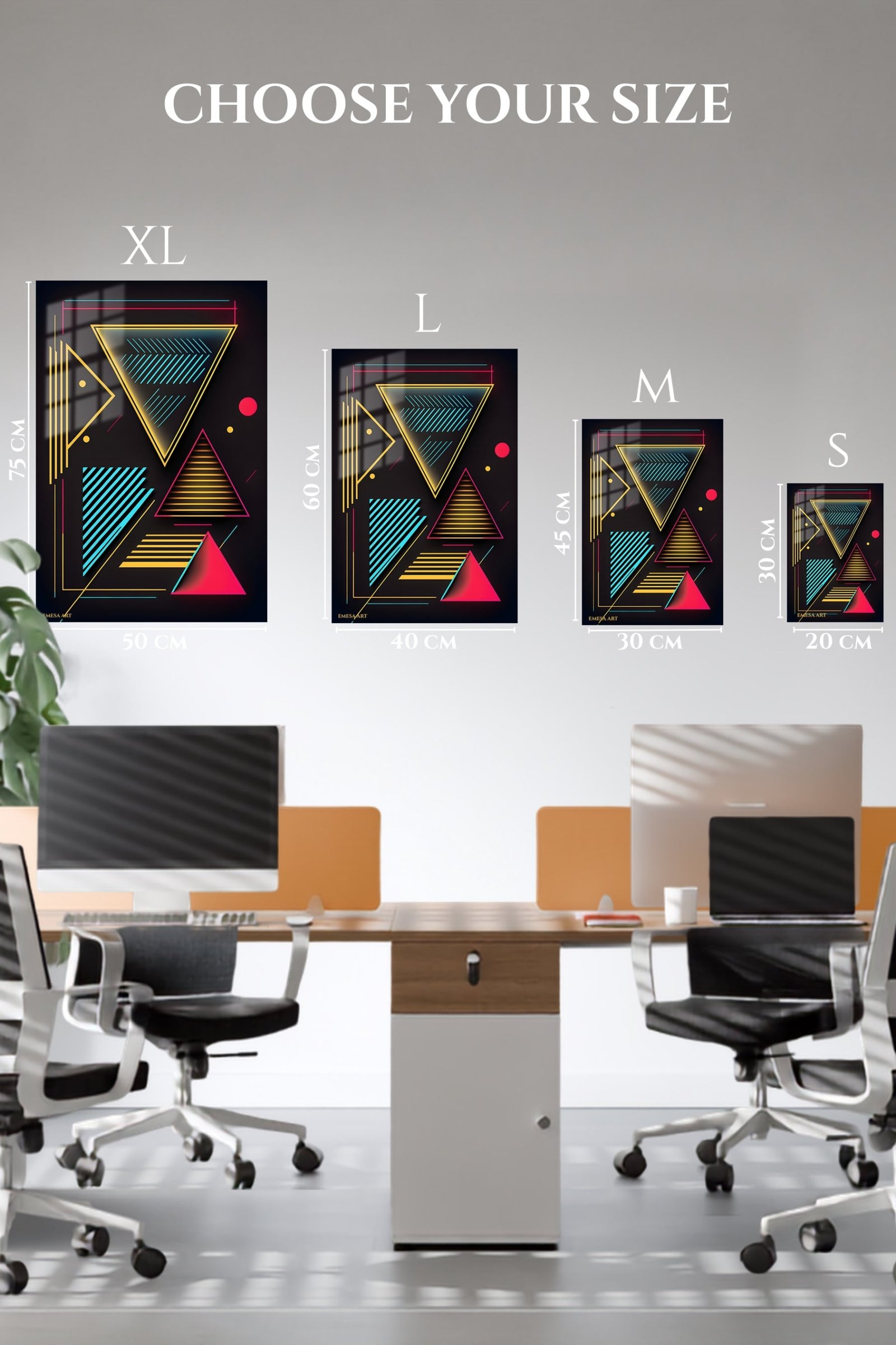 Neon Geometry on Black metal wall art print, view 6