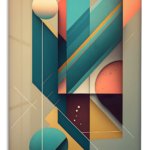 Teal Geometry with Coral Arcs metal wall art print