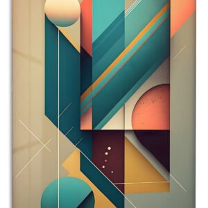 Teal Geometry with Coral Arcs metal wall art print