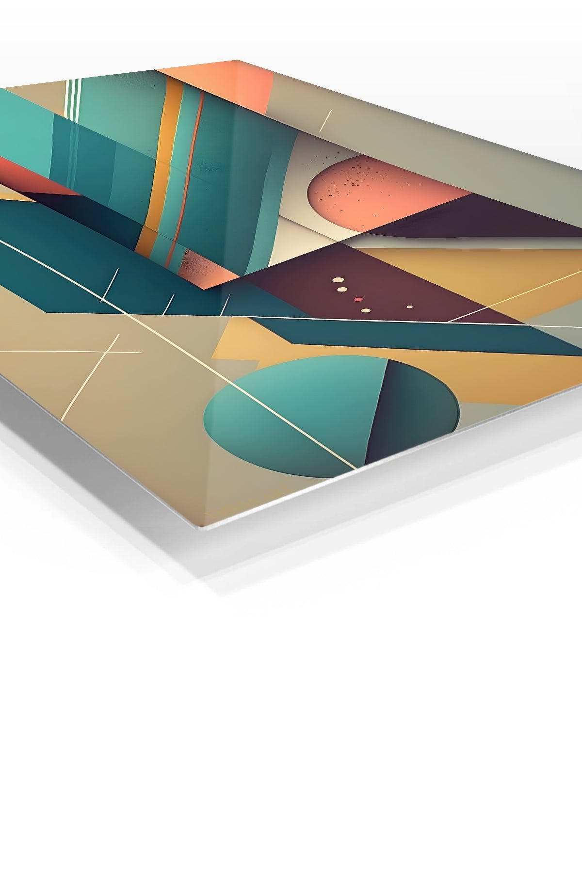 Teal Geometry with Coral Arcs metal wall art print, view 2