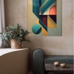 Teal Geometry with Coral Arcs metal wall art print, view 5