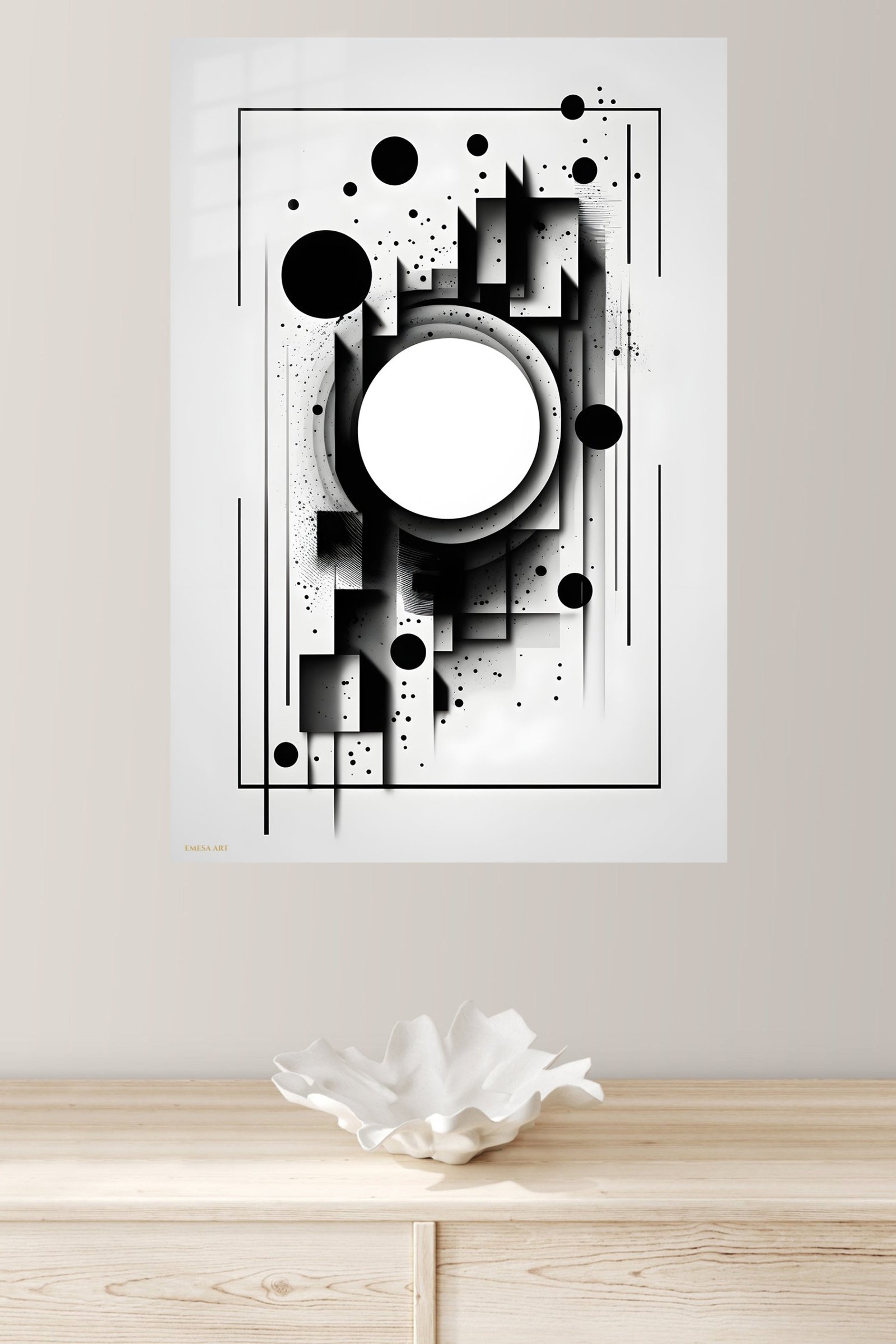 Monochrome Orbital Geometry metal wall art print, view 4
